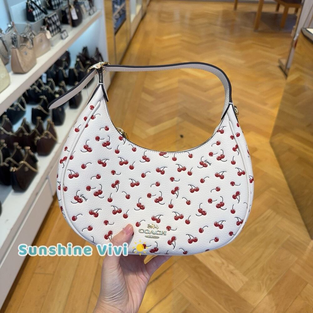 NWT COACH Emily Shoulder Bag Cherry Print CEN16 Gold/Chalk Pebble Leather
